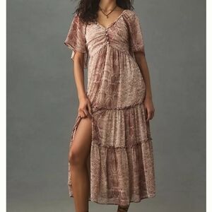 Anthropologie Pink Patterned Midi Dress